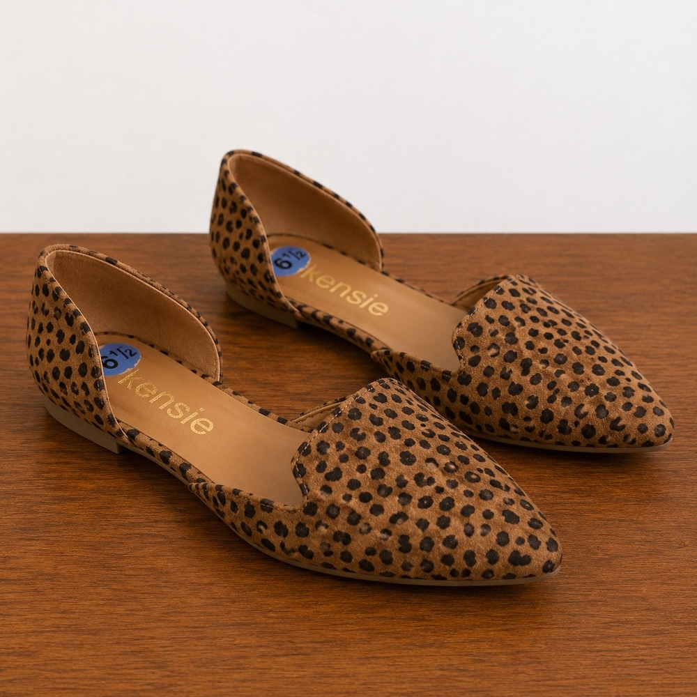 Kensie Gaby Leopard Cheetah Print d'Orsay Pointed Toe Flats Tan Black 6.5M
